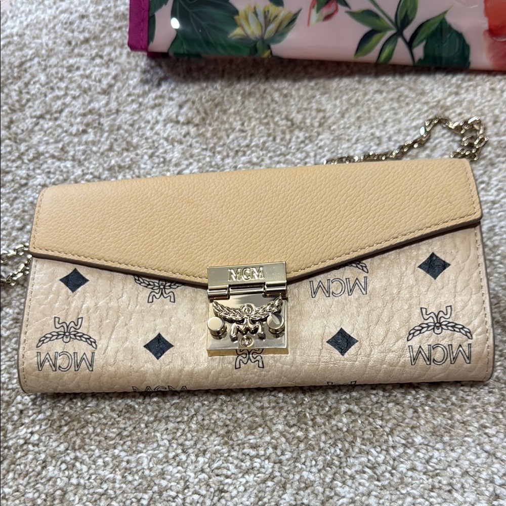 MCM Tan and Cream Clutch with Signature Monogram